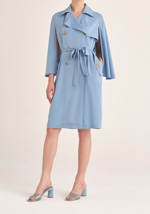 Paisie Cape Sleeve Trench Coat in Light Blue